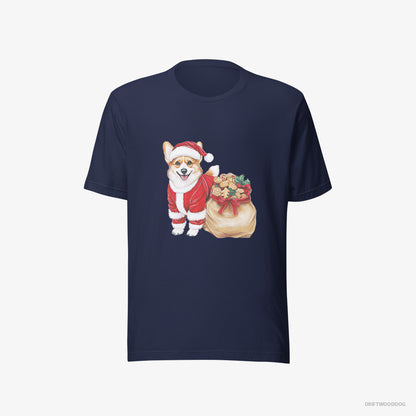 Corgi with a Bag Full of Christmas Cookies Navy T-Shirt