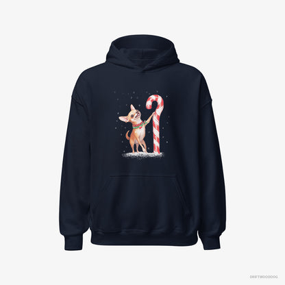 Chihuahua Holding a Huge Christmas Candy Navy Hoodie