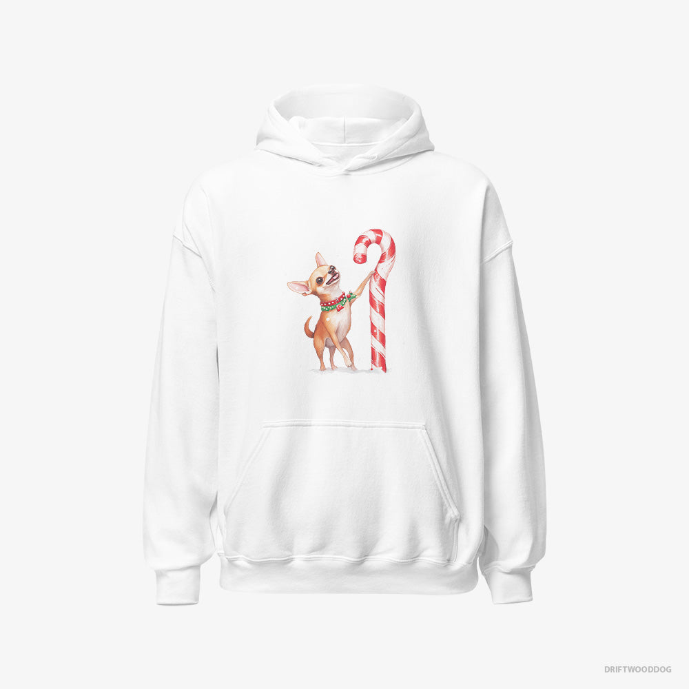 Chihuahua Holding a Huge Christmas Candy – Women's Hoodie White – Classic