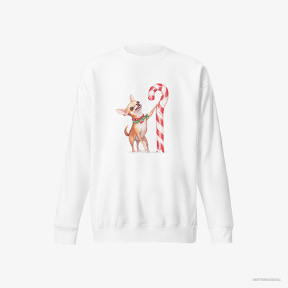 Chihuahua Holding a Huge Christmas Candy White Sweatshirt