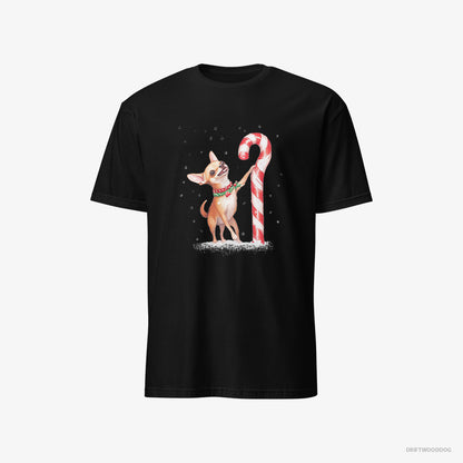 Chihuahua Holding a Huge Christmas Candy Black T-Shirt