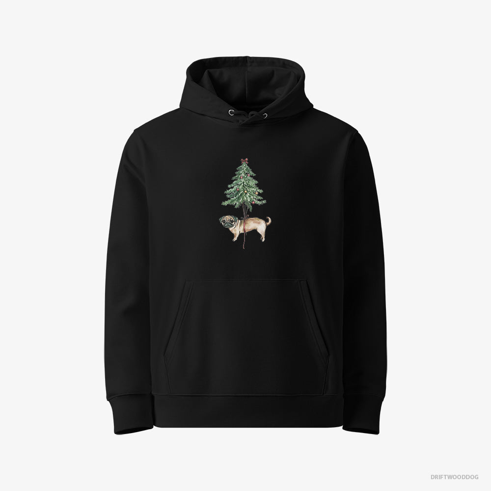 Pug Perched on the Christmas Tree – Men's Hoodie Black Eco – Eco-Friendly