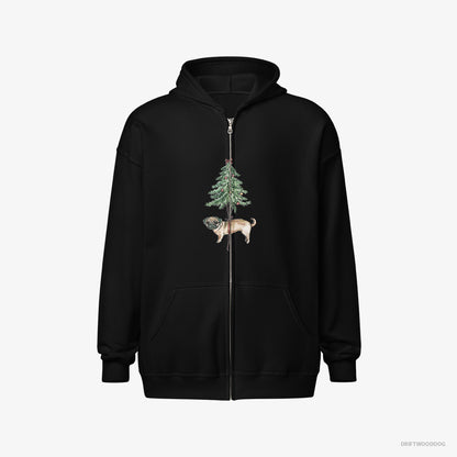 Pug Perched on the Christmas Tree Black Hoodie