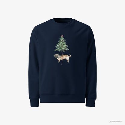 Pug Perched on the Christmas Tree Navy Sweatshirt