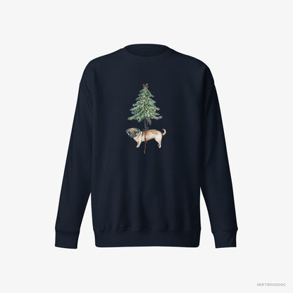 Pug Perched on the Christmas Tree Navy Sweatshirt