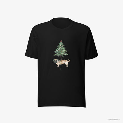 Pug Perched on the Christmas Tree Black T-Shirt