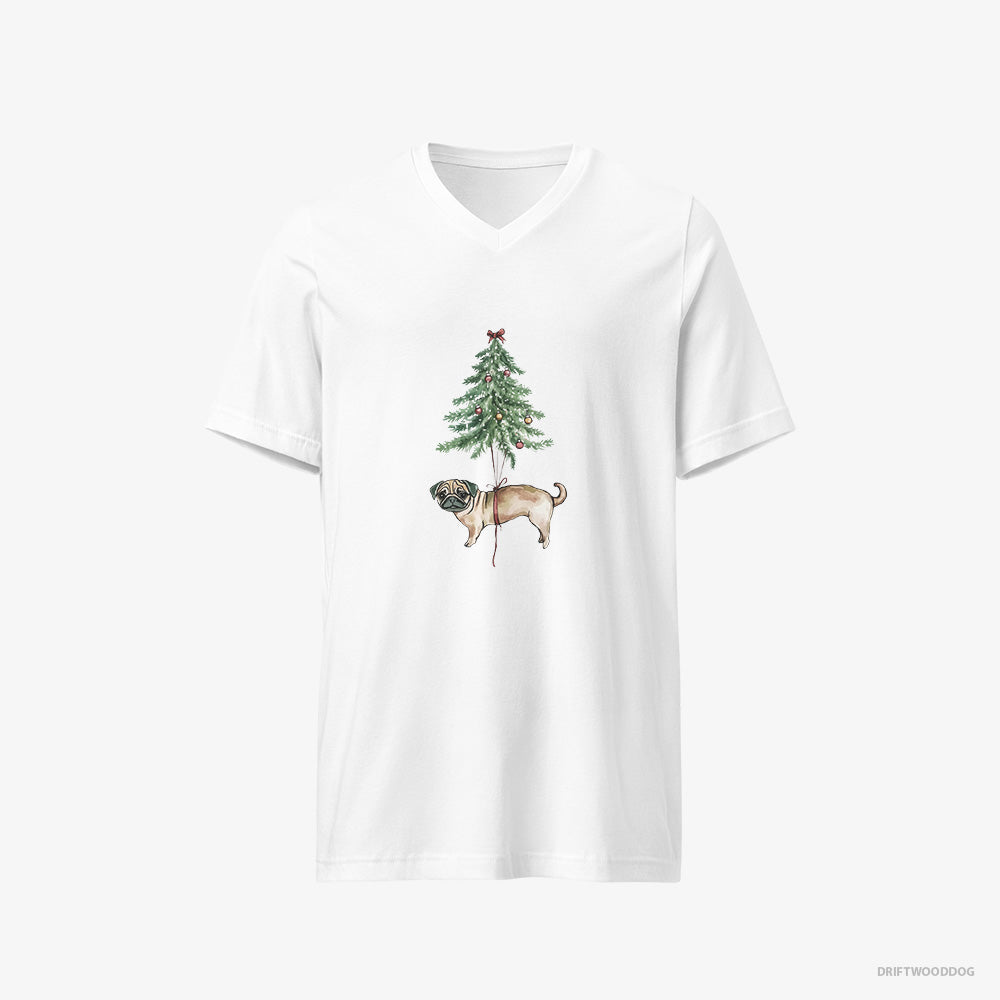 Pug Perched on the Christmas Tree V-Neck T-Shirt