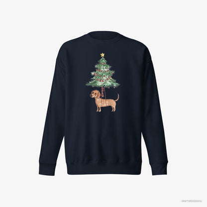 Dachshund Sweatshirt – Men Navy Sweatshirt Eco-Friendly – Hanging from the Christmas Tree (on White Background)