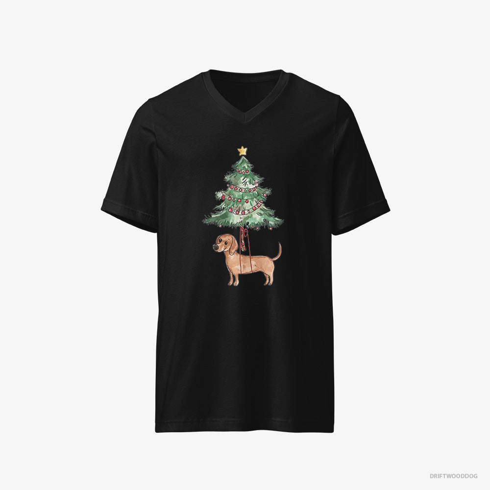 Dachshund Hanging from the Christmas Tree – Men's T-Shirt Black V-Neck – V-Neck