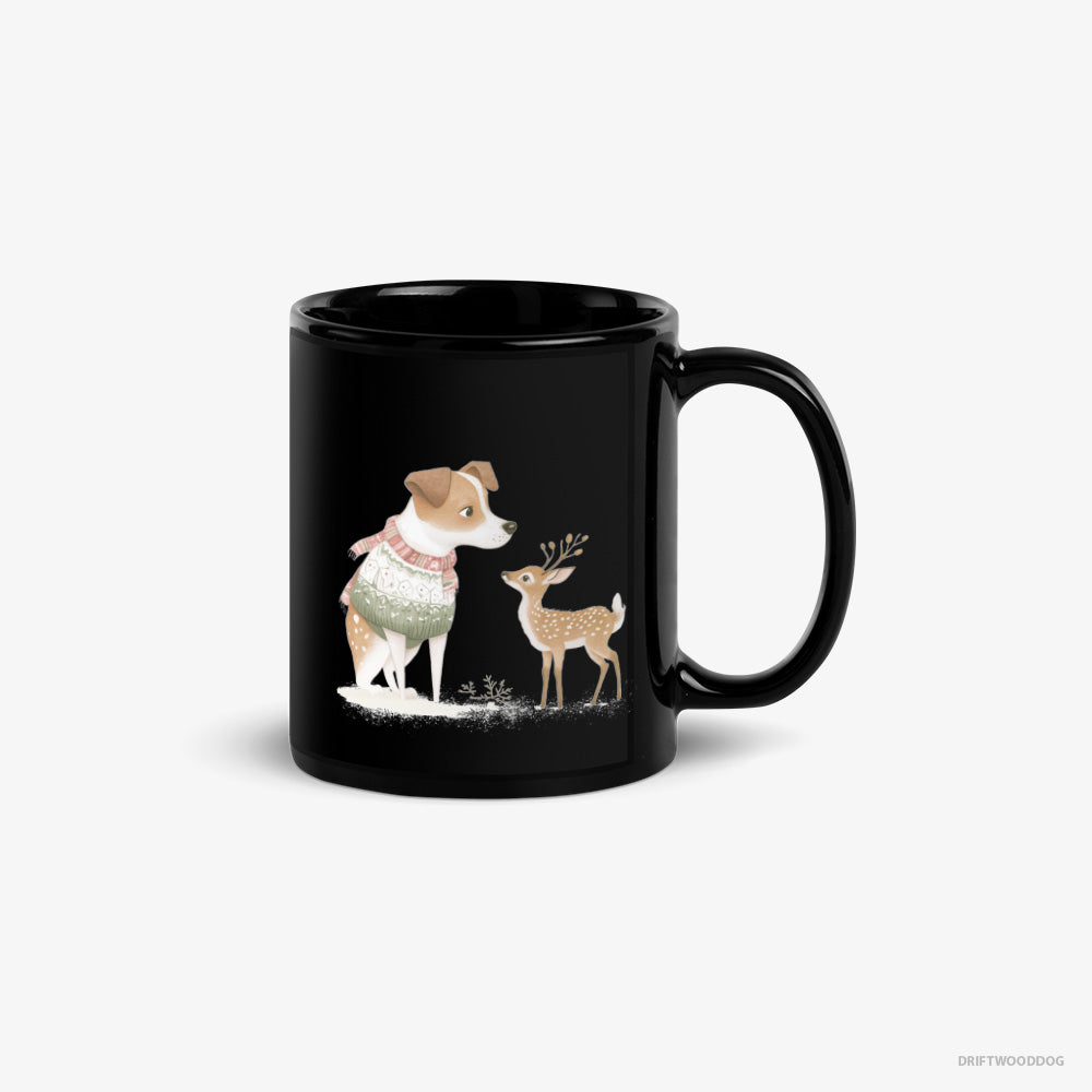 Jack Russell Terrier Mug – Unisex Black Mug Classic – and a Baby Reindeer (on White Background)