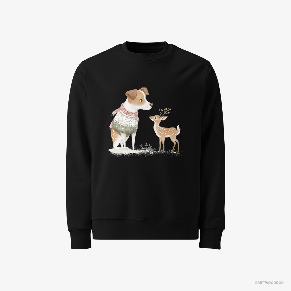 Jack Russell Terrier Sweatshirt – Men Black Sweatshirt Classic – and a Baby Reindeer (on White Background)