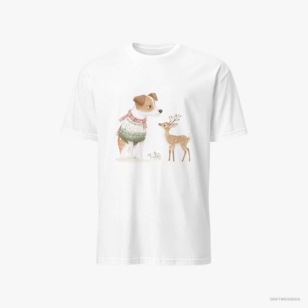 Jack Russell Terrier T-Shirt – Men White T-Shirt Classic – and a Baby Reindeer (on White Background)