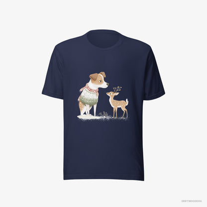 Jack Russell Terrier and a Baby Reindeer Navy T-Shirt