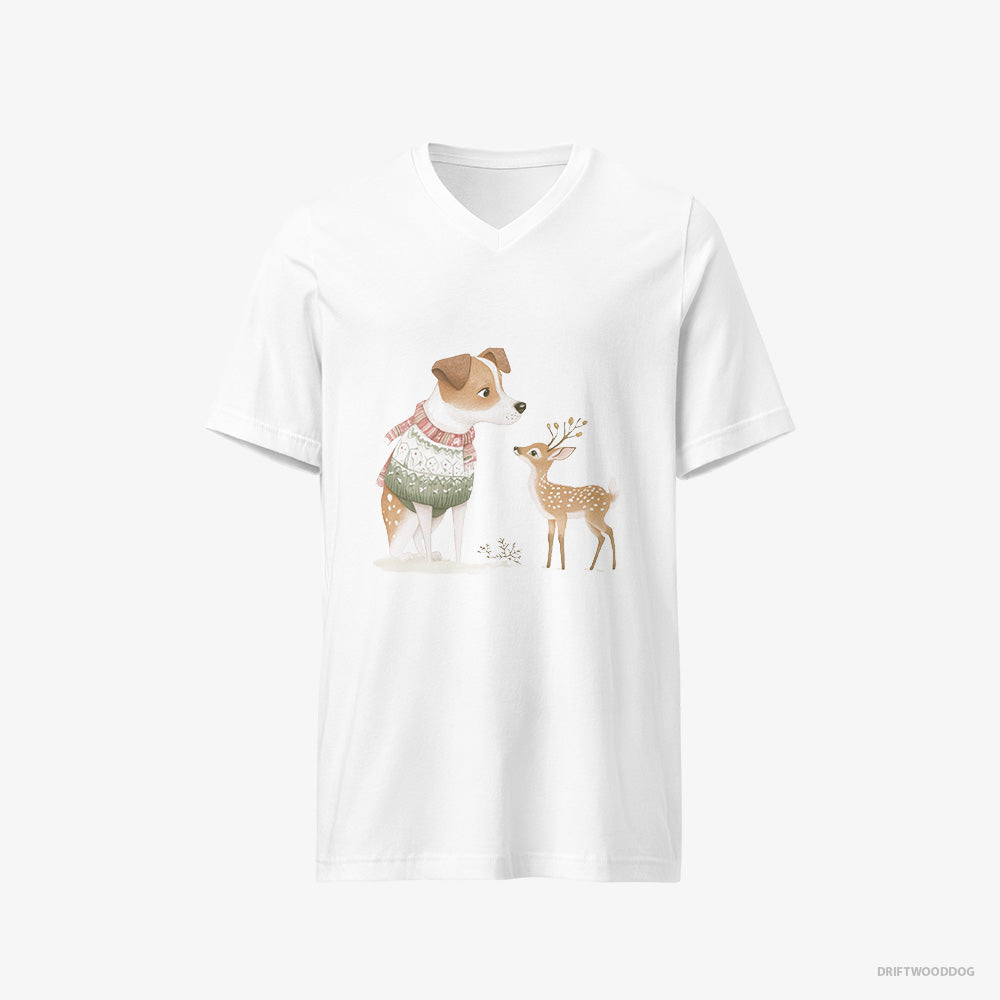 Jack Russell Terrier and a Baby Reindeer V-Neck T-Shirt