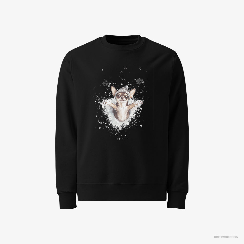 Chihuahua Sweatshirt – Men Black Sweatshirt Classic – Having Fun in the Snow (on White Background)