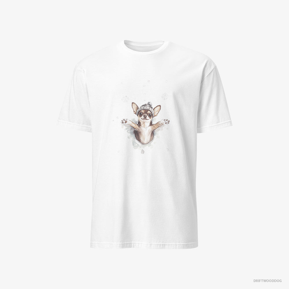 Chihuahua T-Shirt – Men White T-Shirt Classic – Having Fun in the Snow (on White Background)