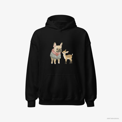 French Bulldog and a Little Reindeer Black Hoodie