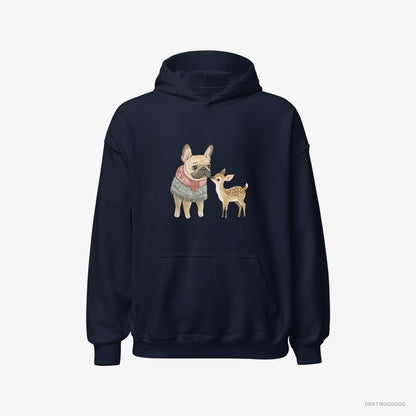 French Bulldog and a Little Reindeer Navy Hoodie