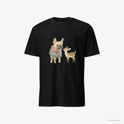 French Bulldog and a Little Reindeer Black T-Shirt