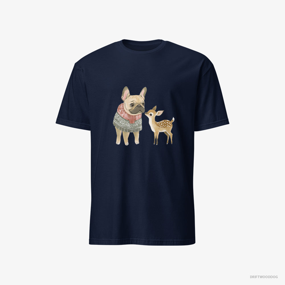 French Bulldog T-Shirt – Men Navy T-Shirt Classic – and a Little Reindeer (on White Background)