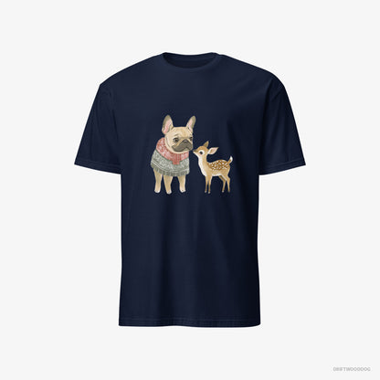 French Bulldog T-Shirt – Men Navy T-Shirt Classic – and a Little Reindeer (on White Background)