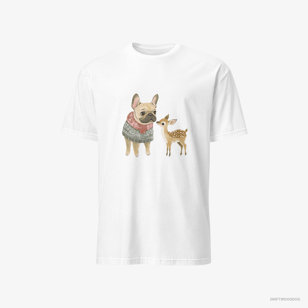 French Bulldog T-Shirt – Men White T-Shirt Classic – and a Little Reindeer (on White Background)