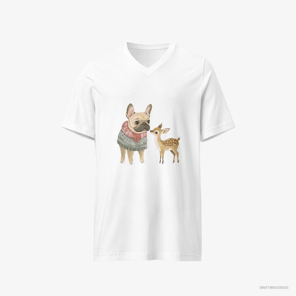 French Bulldog and a Little Reindeer V-Neck T-Shirt