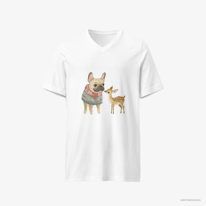 French Bulldog and a Little Reindeer White T-Shirt