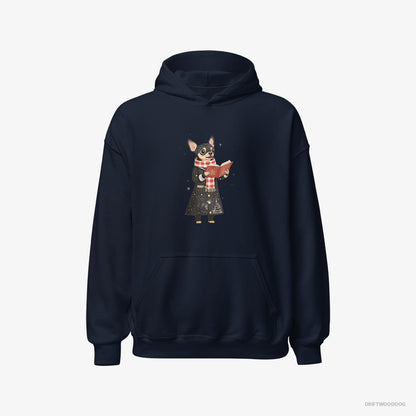 Chihuahua Spreading Holiday Cheer with Christmas Carols Navy Hoodie