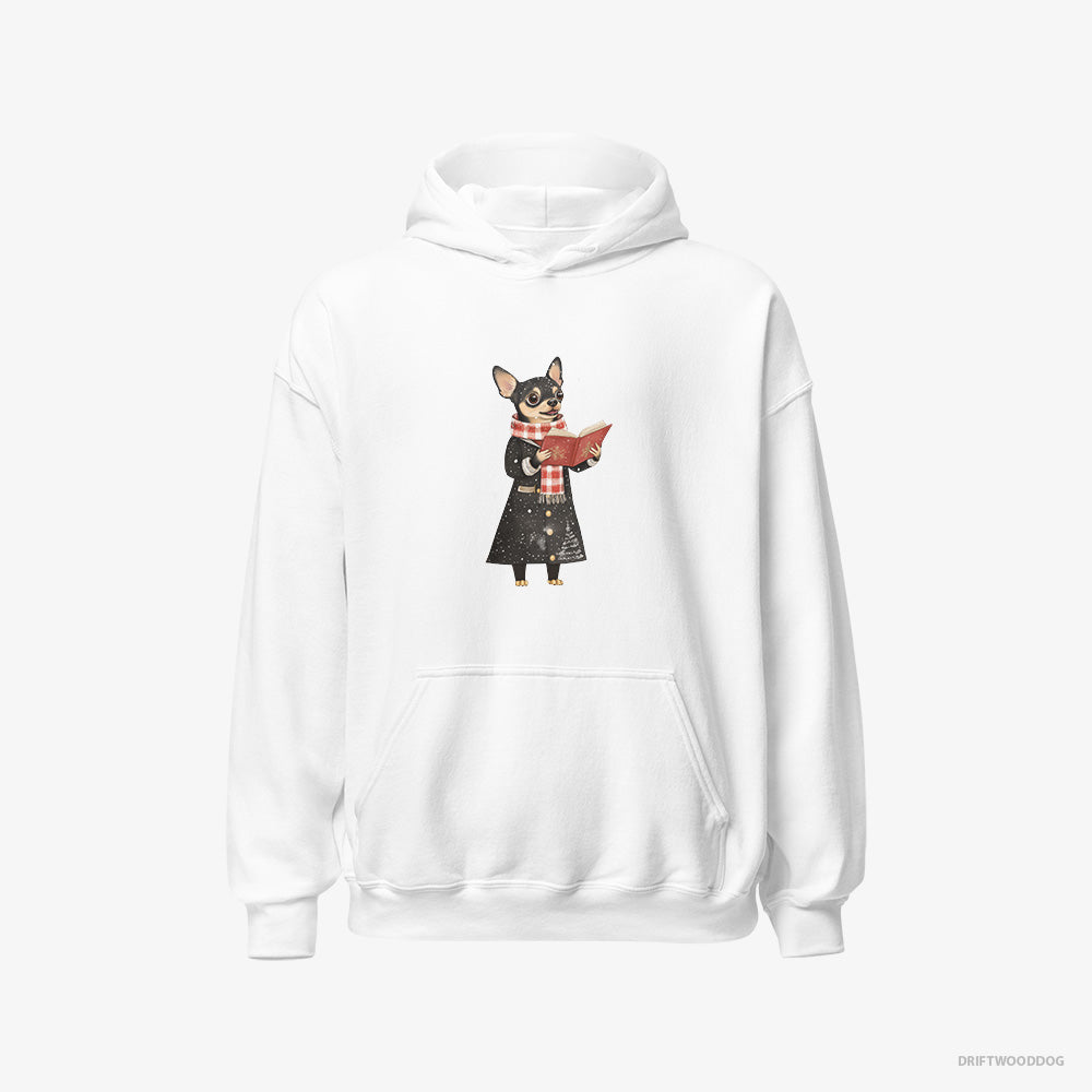 Chihuahua Hoodie – Men White Hoodie Classic – Spreading Holiday Cheer with Christmas Carols (on White Background)