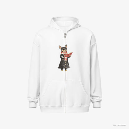 Chihuahua Spreading Holiday Cheer with Christmas Carols White Hoodie