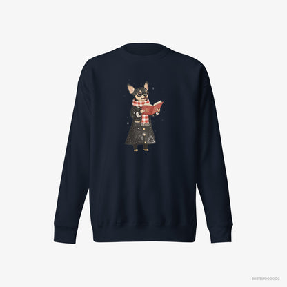 Chihuahua Spreading Holiday Cheer with Christmas Carols Navy Sweatshirt