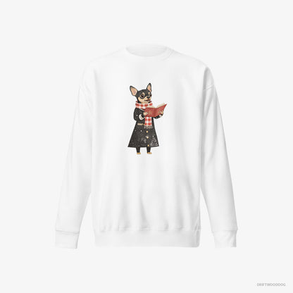 Chihuahua Spreading Holiday Cheer with Christmas Carols White Sweatshirt