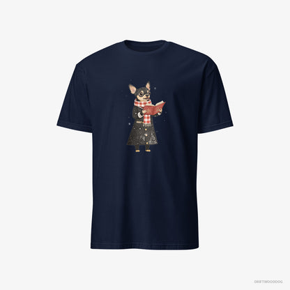 Chihuahua Spreading Holiday Cheer with Christmas Carols Navy T-Shirt