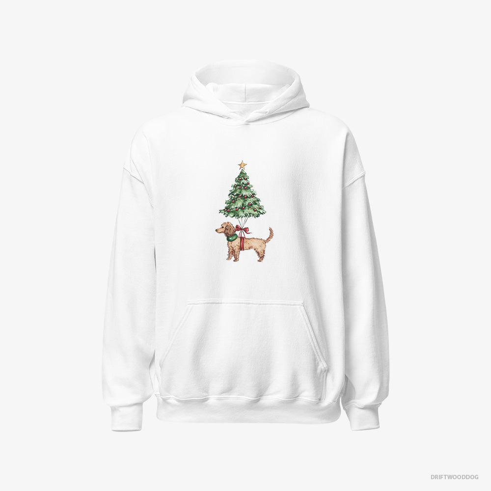 Poodle Hoodie – Men White Hoodie Classic – Attached to the Christmas Tree (on White Background)