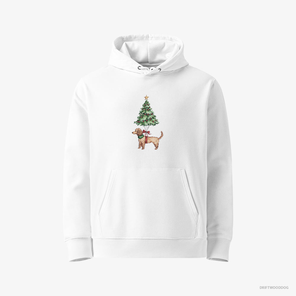 Poodle Hoodie – Women White Hoodie Eco-Friendly – Attached to the Christmas Tree (on White Background)