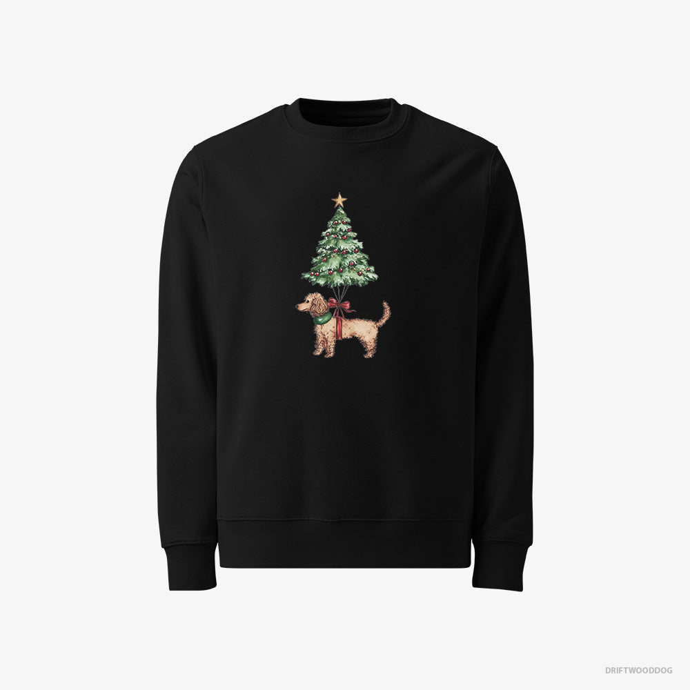 Poodle Sweatshirt – Men Black Sweatshirt Classic – Attached to the Christmas Tree (on White Background)