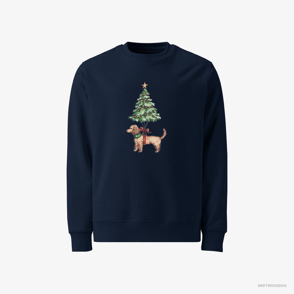 Poodle Sweatshirt – Men Navy Sweatshirt Classic – Attached to the Christmas Tree (on White Background)