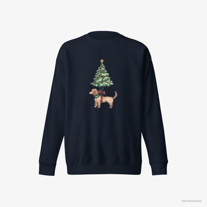 Poodle Sweatshirt – Men Navy Sweatshirt Eco-Friendly – Attached to the Christmas Tree (on White Background)