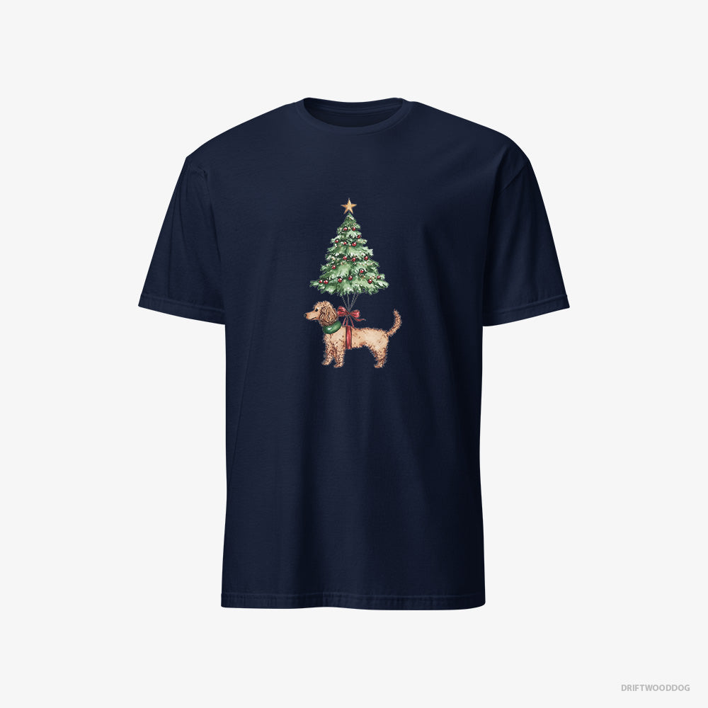 Poodle T-Shirt – Men Navy T-Shirt Classic – Attached to the Christmas Tree (on White Background)