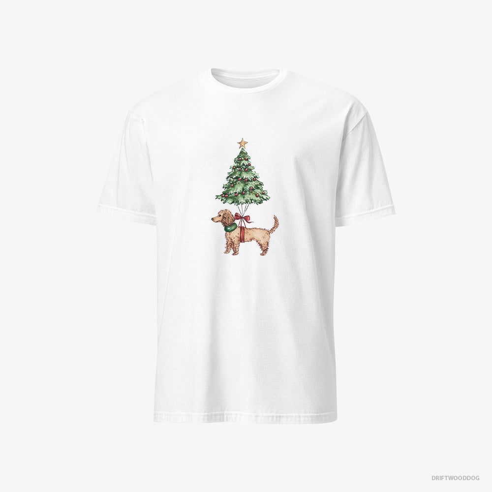 Poodle T-Shirt – Men White T-Shirt Classic – Attached to the Christmas Tree (on White Background)