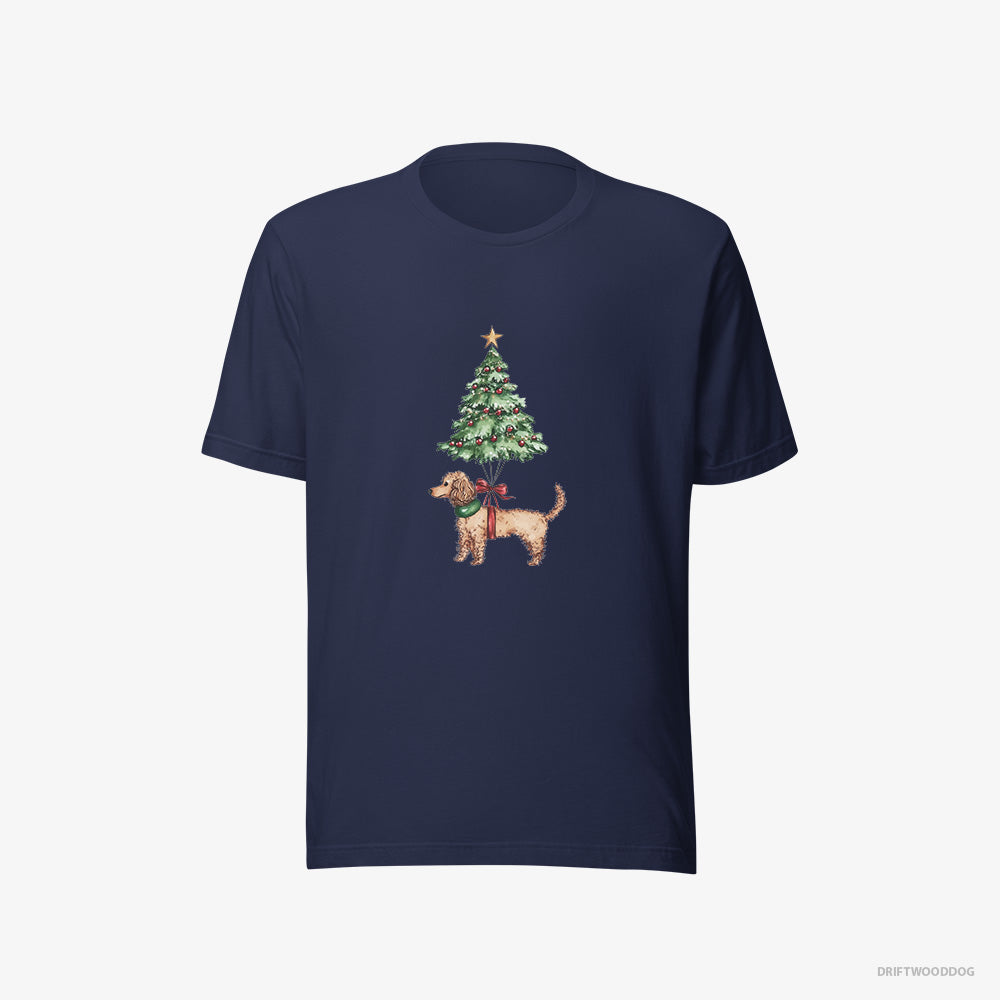 Poodle T-Shirt – Men Navy T-Shirt Eco-Friendly – Attached to the Christmas Tree (on White Background)