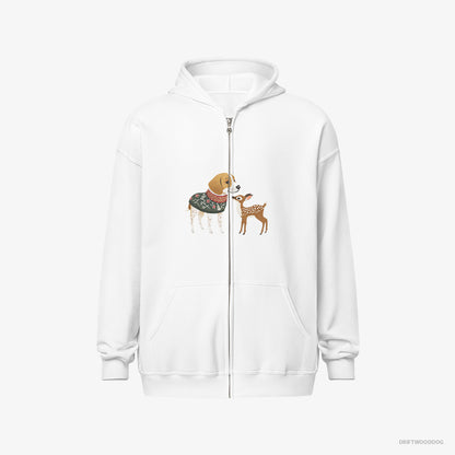 Beagle Meeting a Fawn White Hoodie