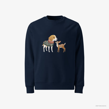 Beagle Sweatshirt – Men Navy Sweatshirt Classic – Meeting a Fawn (on White Background)