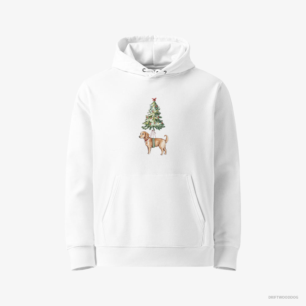 Golden Retriever Hoodie – Women White Hoodie Eco-Friendly – Adorned on the Christmas Tree (on White Background)