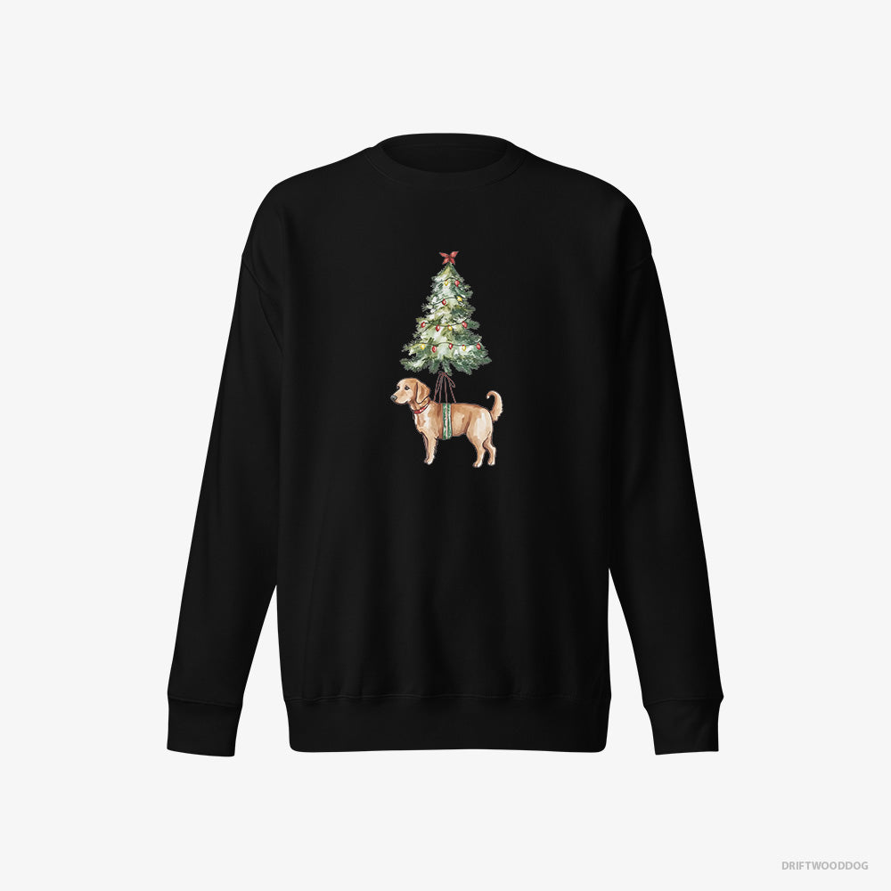 Golden Retriever Sweatshirt – Men Black Sweatshirt Eco-Friendly – Adorned on the Christmas Tree (on White Background)