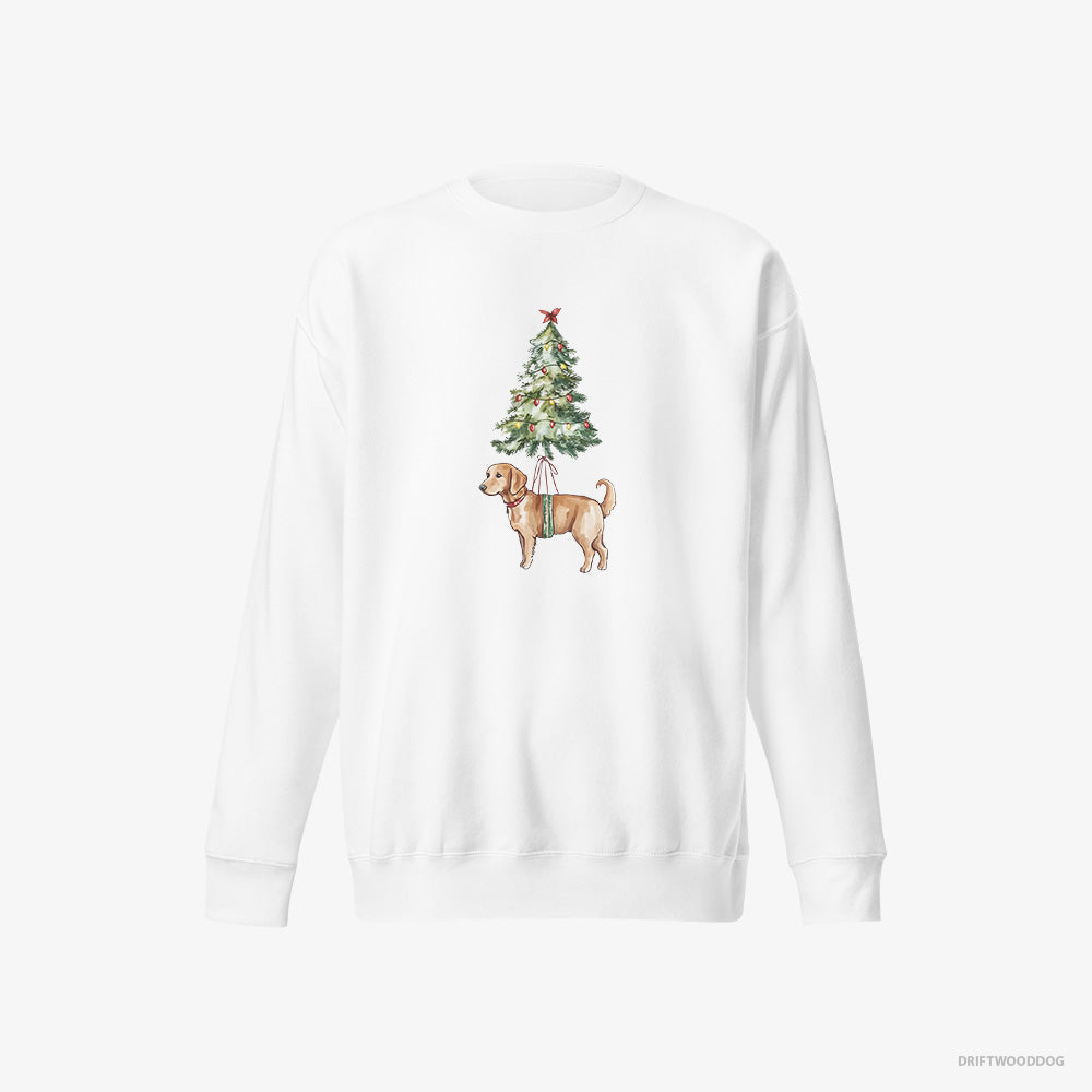 Golden Retriever Sweatshirt – Men White Sweatshirt Eco-Friendly – Adorned on the Christmas Tree (on White Background)