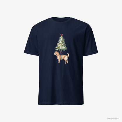 Golden Retriever T-Shirt – Men Navy T-Shirt Classic – Adorned on the Christmas Tree (on White Background)