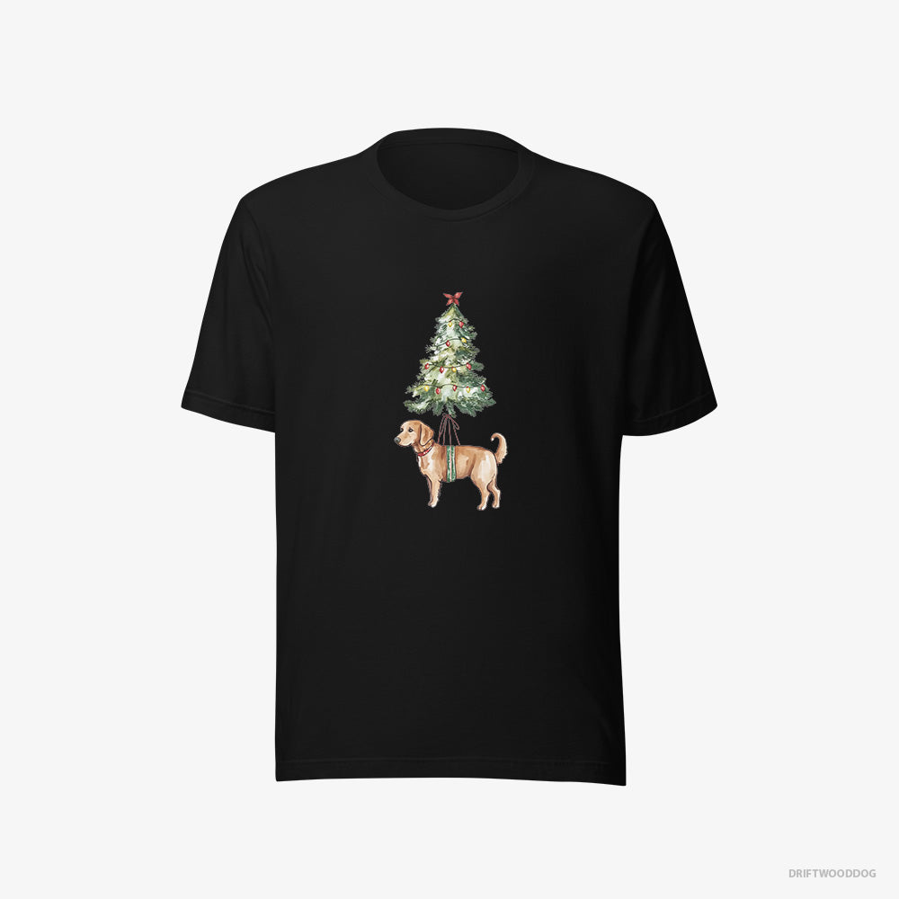 Golden Retriever T-Shirt – Women Black T-Shirt Eco-Friendly – Adorned on the Christmas Tree (on White Background)