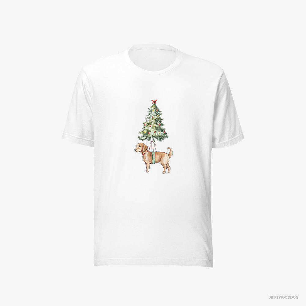 Golden Retriever T-Shirt – Women White T-Shirt Eco-Friendly – Adorned on the Christmas Tree (on White Background)